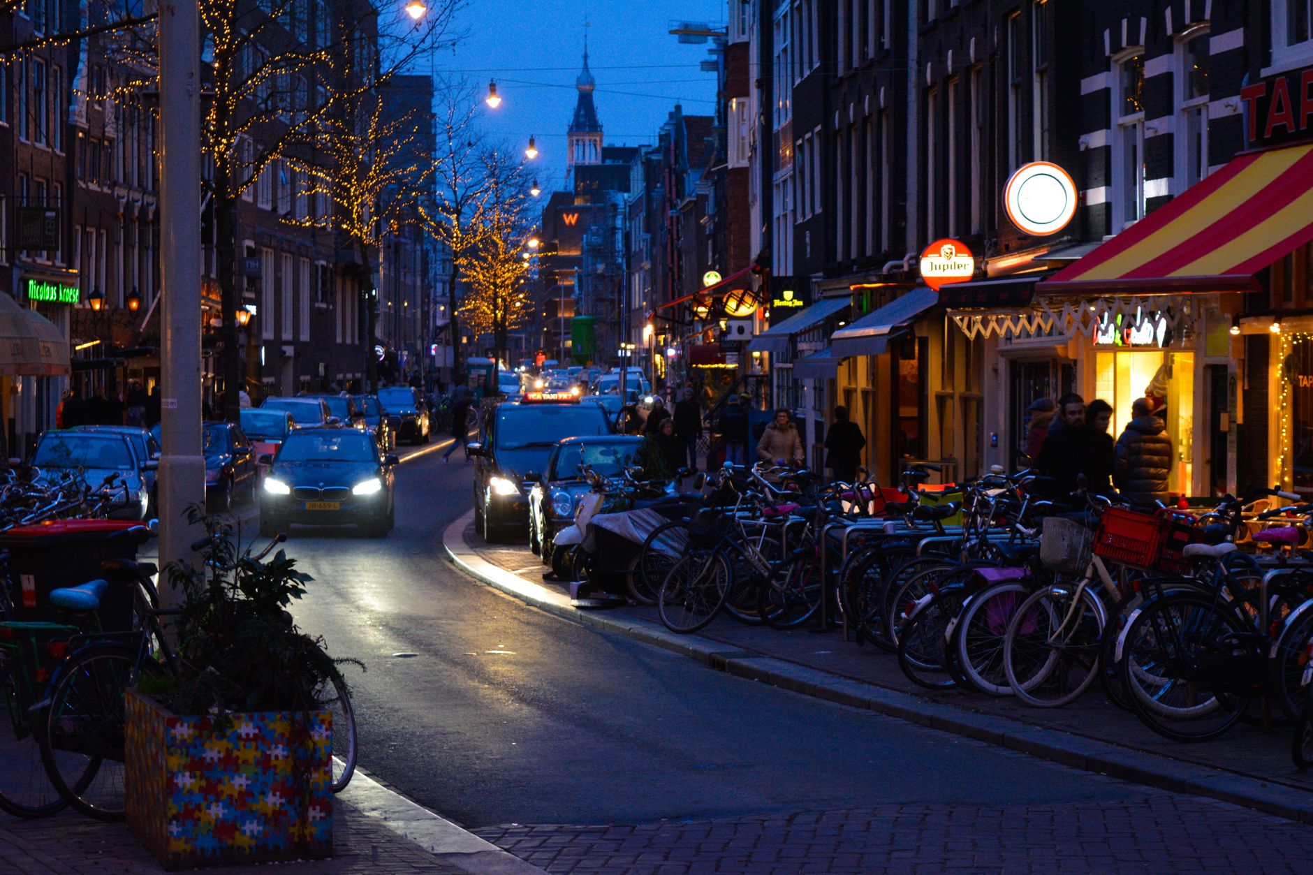summer evening street with cars Netherlands